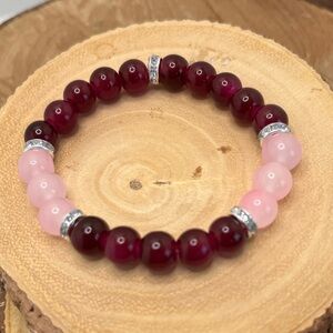 Elegant Garnet and Rose Quartz Beaded Bracelet